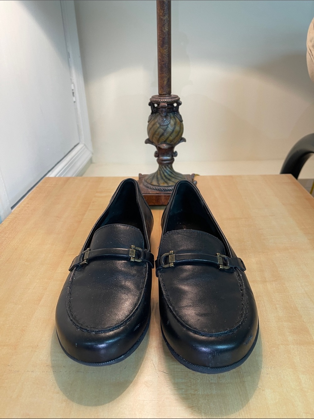 David Tate, Classic Leather Loafers with Metal Bit, Color: Black, Size: 9W